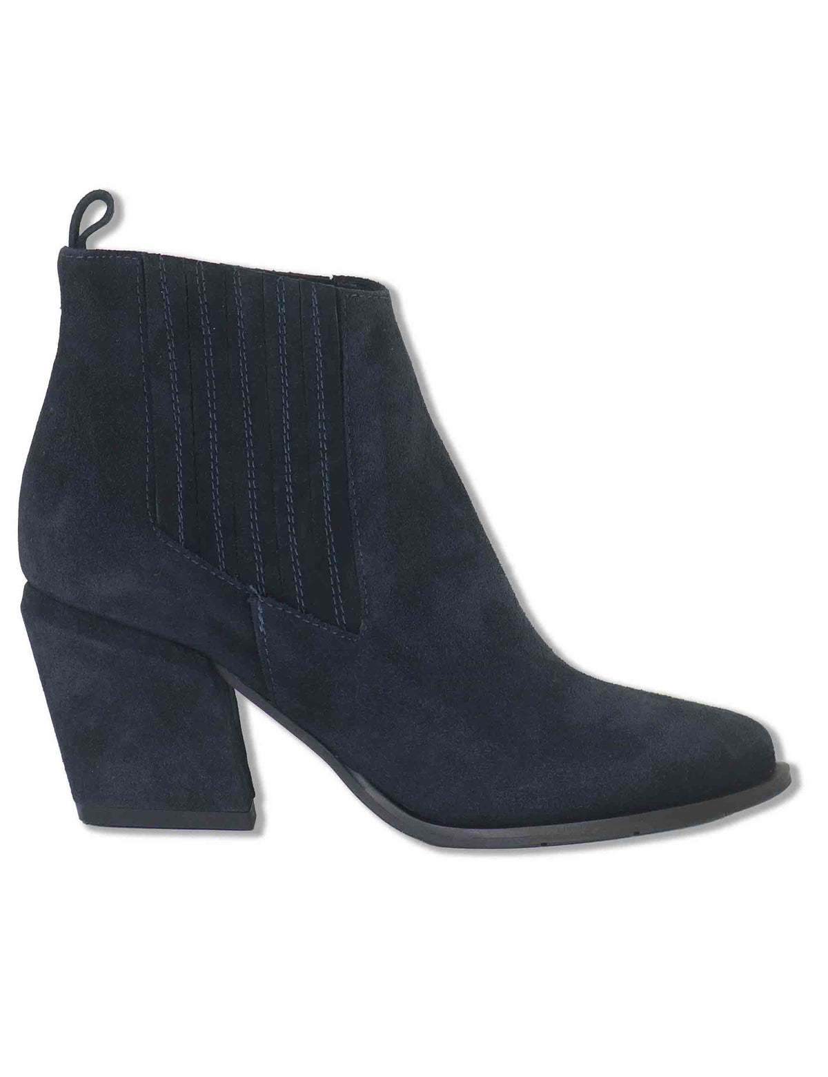 Stivaletti beatles donna in camoscio blu con elastici tono su tono tacco fasciato e punta a punta SP1025 002 Spatarella 