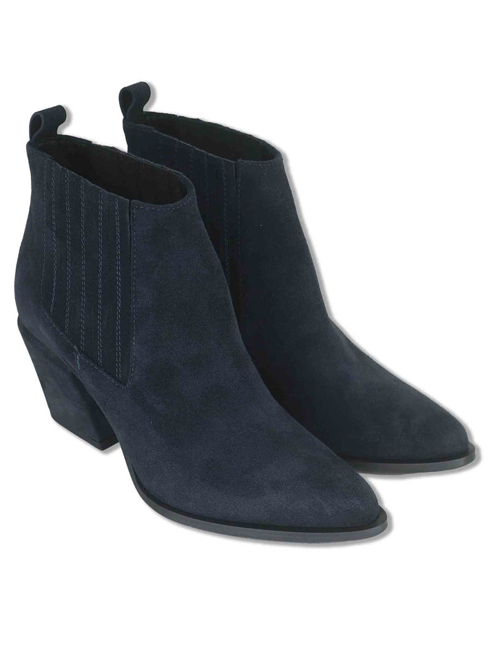 Stivaletti beatles donna in camoscio blu con elastici tono su tono tacco fasciato e punta a punta SP1025 002 Spatarella 