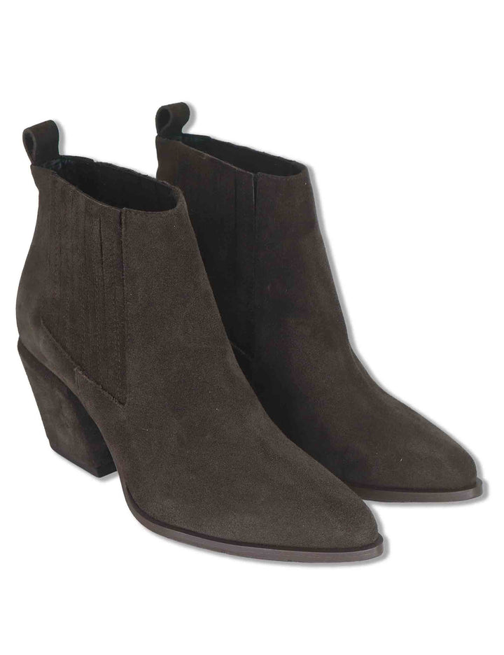 Stivaletti beatles donna in camoscio marrone con elastici tono su tono tacco fasciato e punta a punta SP1025 014 Spatarella 