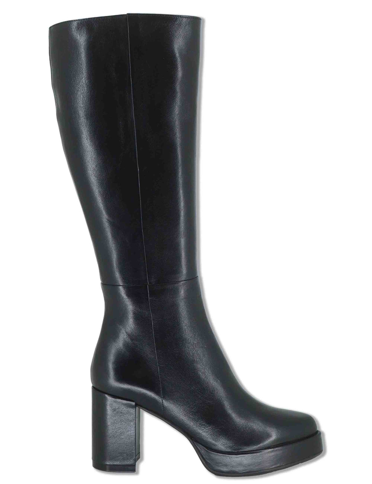 Stivali donna in pelle nera con tacco alto plateau zip interna e punta a punta SP2344 001 Spatarella 