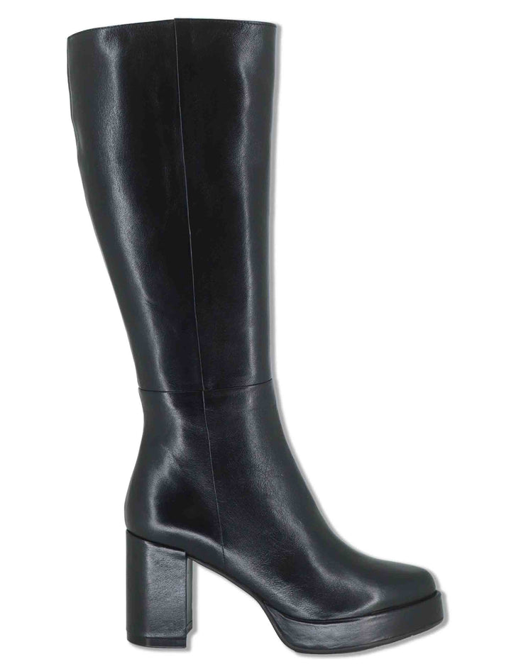 Stivali donna in pelle nera con tacco alto plateau zip interna e punta a punta SP2344 001 Spatarella 