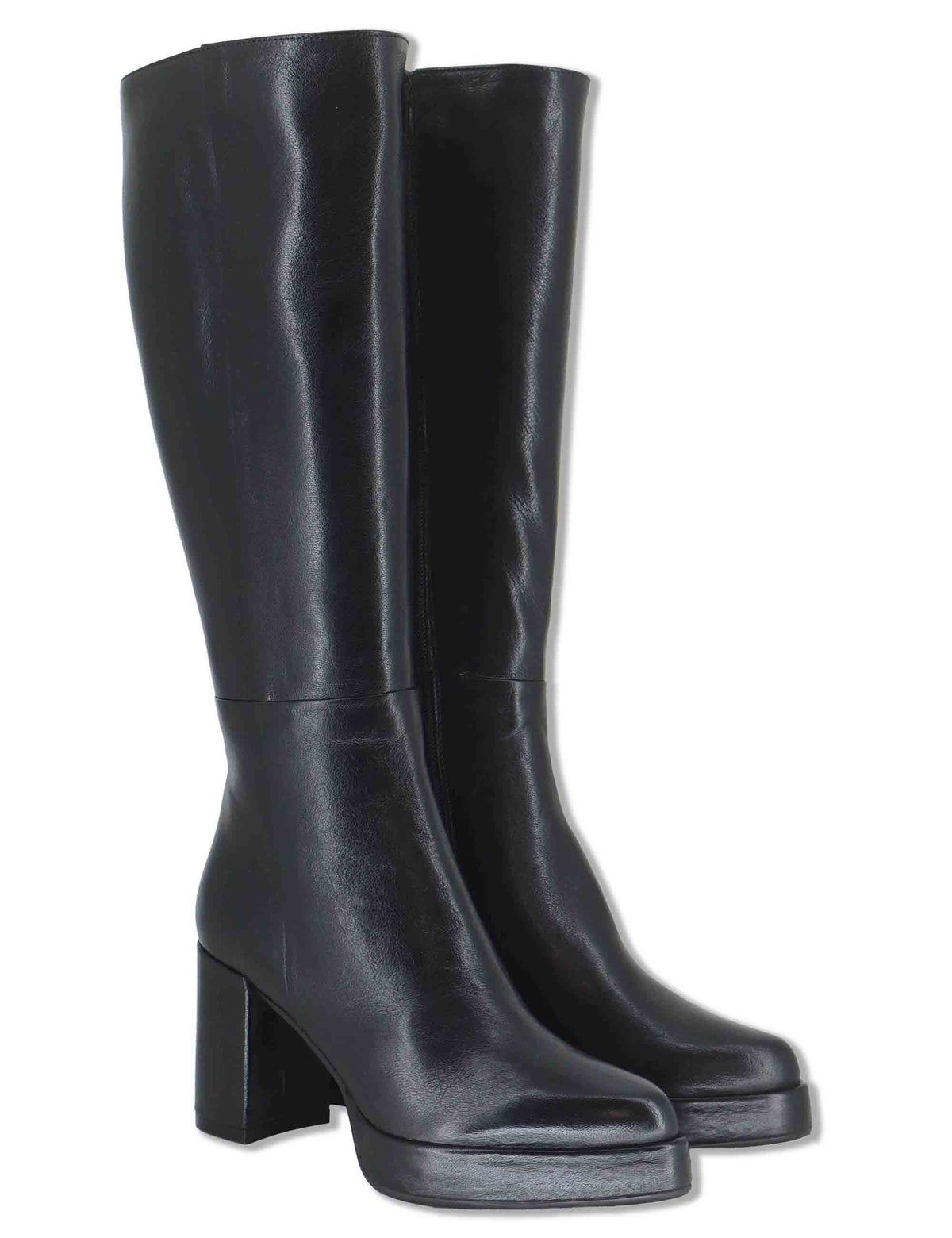 Stivali donna in pelle nera con tacco alto plateau zip interna e punta a punta SP2344 001 Spatarella 