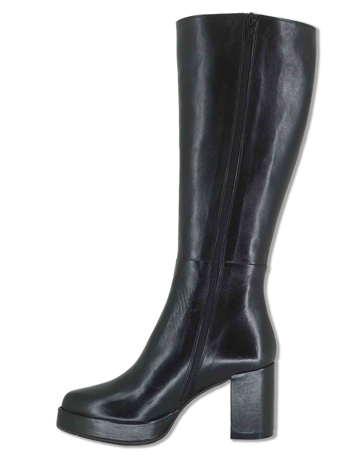 Stivali donna in pelle nera con tacco alto plateau zip interna e punta a punta SP2344 001 Spatarella 