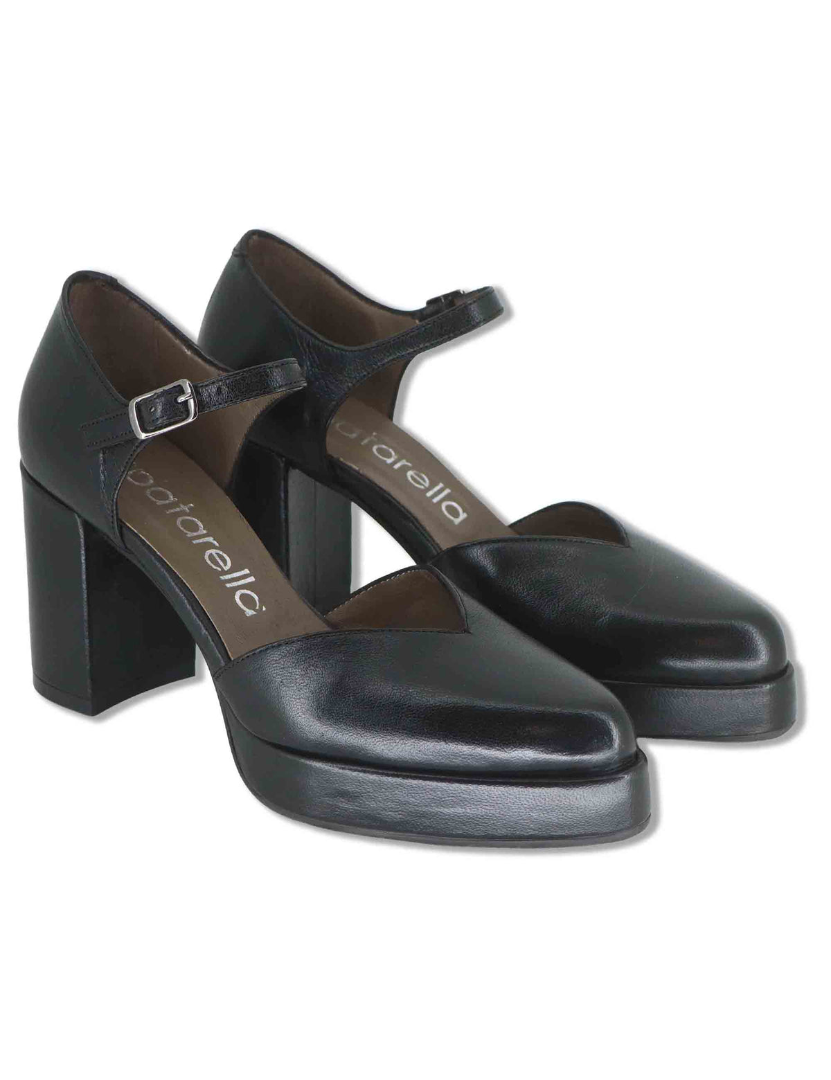 Decollete donna in pelle nera con cinturino regolabile tacco alto plateau e punta a punta SP2346 001 Spatarella 