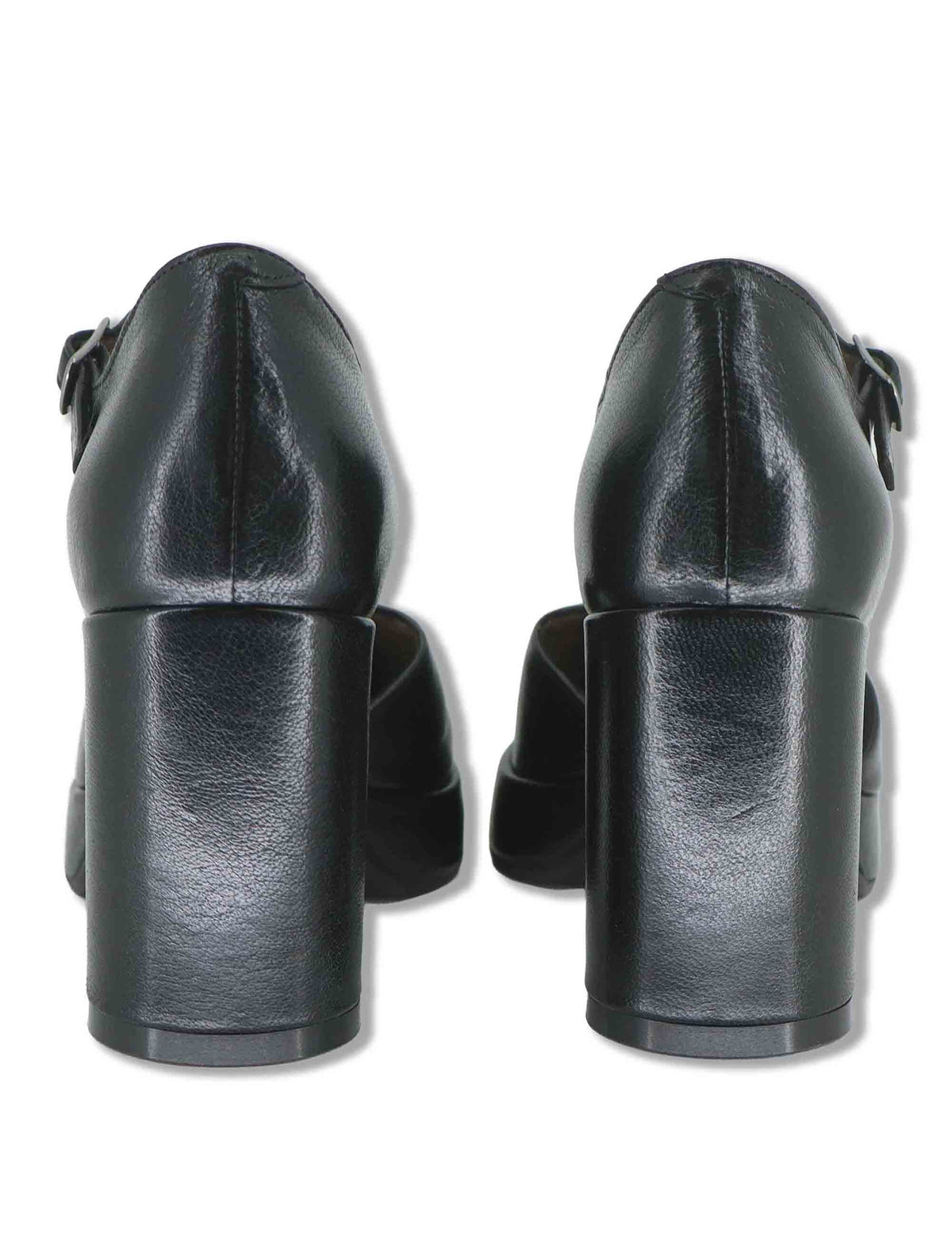 Decollete donna in pelle nera con cinturino regolabile tacco alto plateau e punta a punta SP2346 001 Spatarella 
