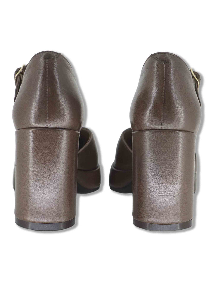 Decollete donna in pelle taupe con cinturino regolabile tacco alto plateau e punta a punta SP2346 029 Spatarella 