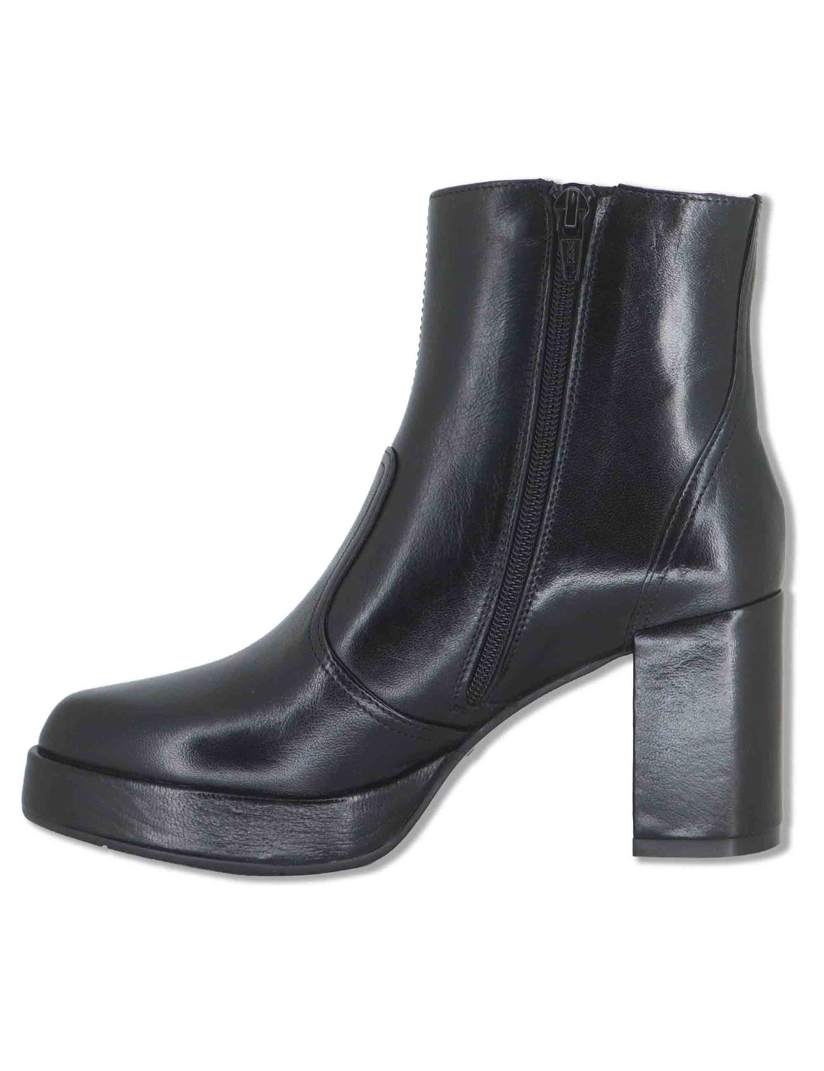 Stivaletti donna in pelle nera con tacco alto plateau zip interna e punta a punta SP2347 001 Spatarella 