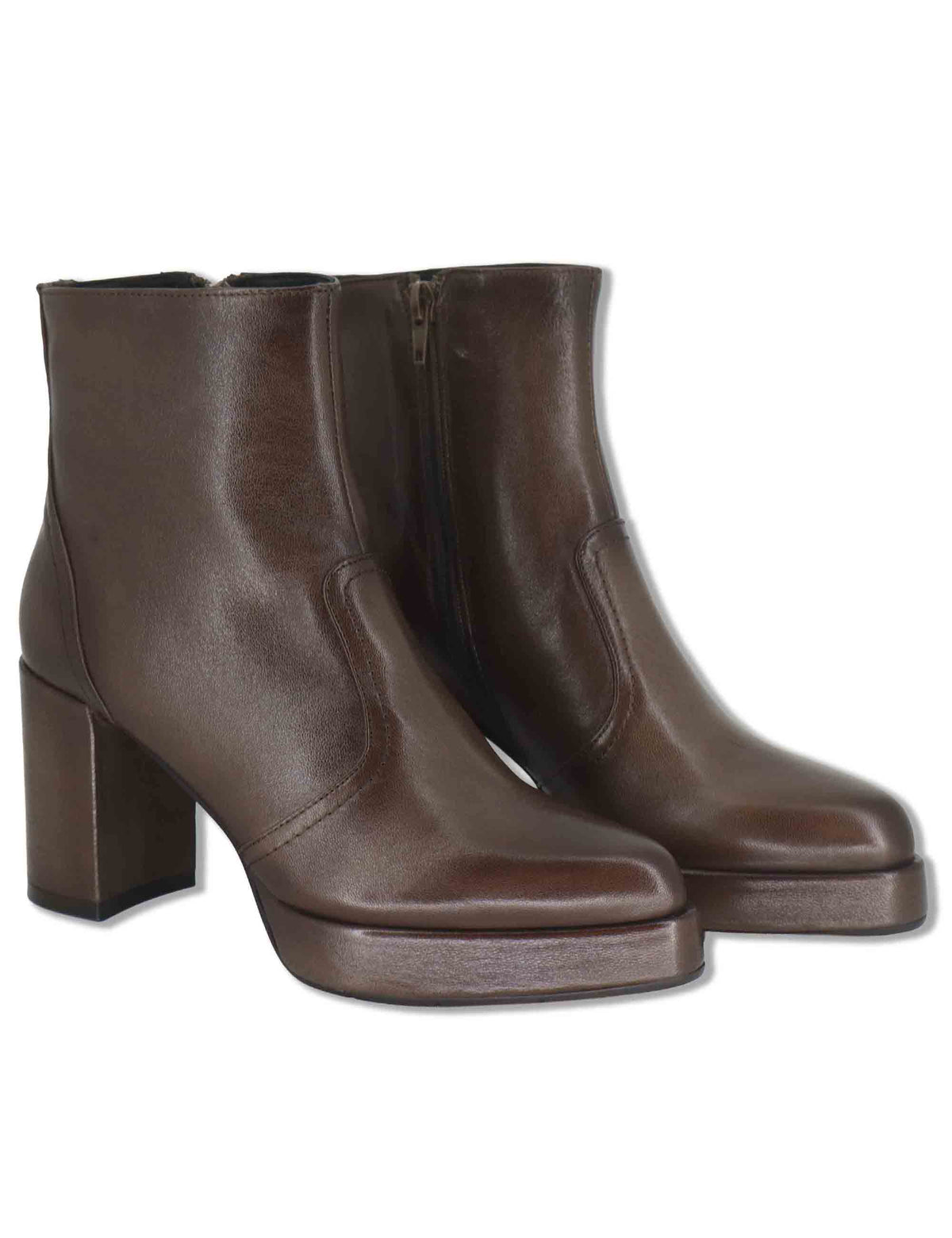 Stivaletti donna in pelle taupe con tacco alto plateau zip interna e punta a punta SP2347 029 Spatarella 