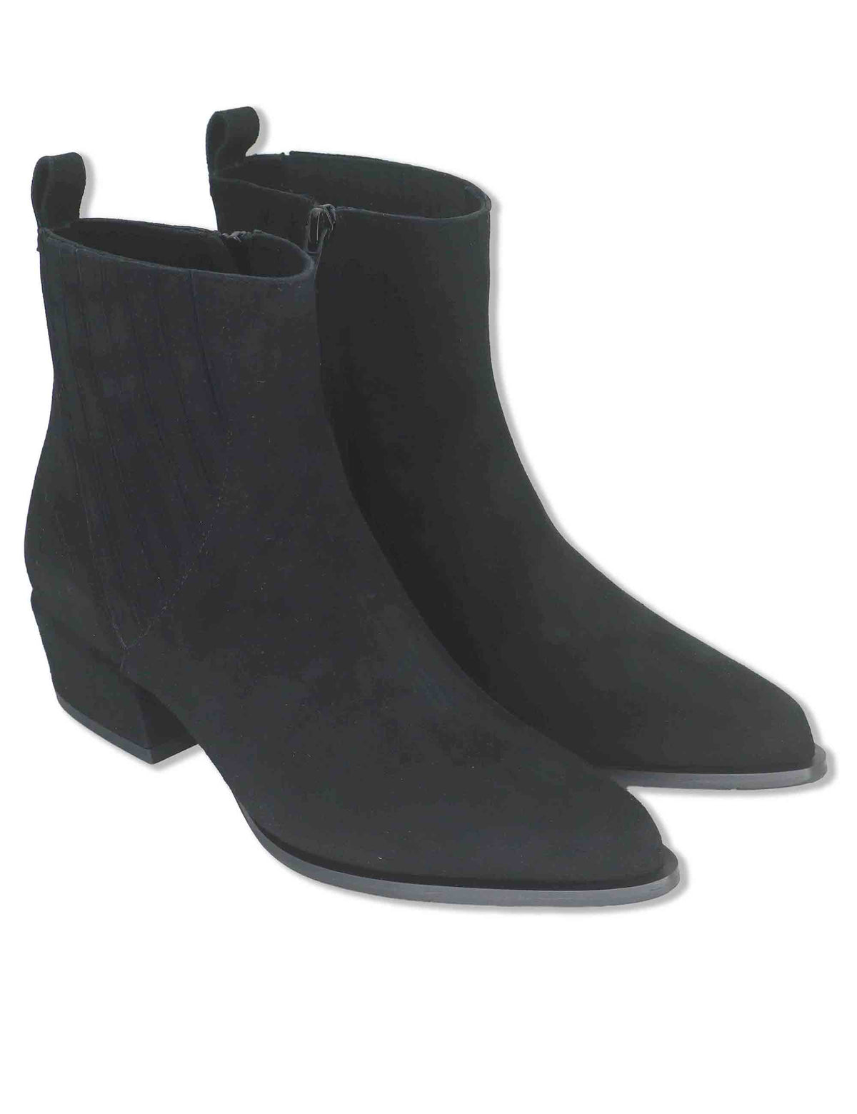 Stivaletti donna in camoscio nero con zip interna tacco fasciato e punta a punta SP2615 001 Spatarella 