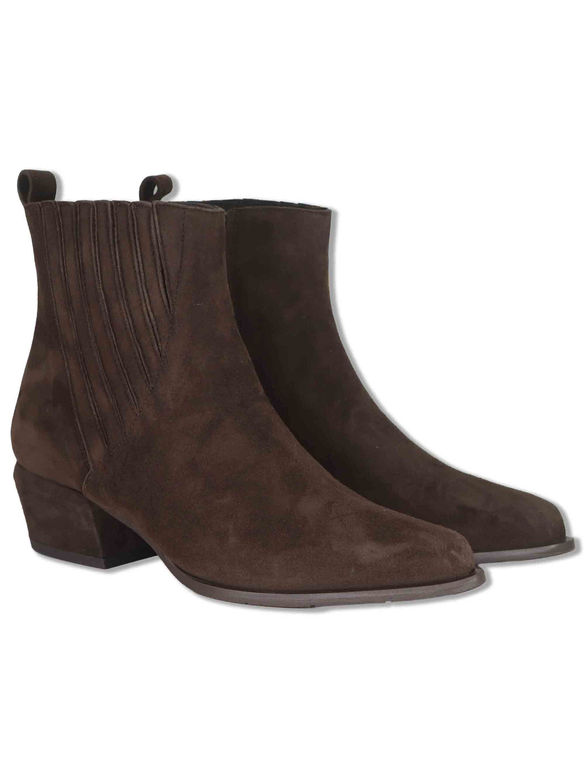 Stivaletti donna in camoscio marrone con zip interna tacco fasciato e punta a punta SP2615 029 Spatarella 