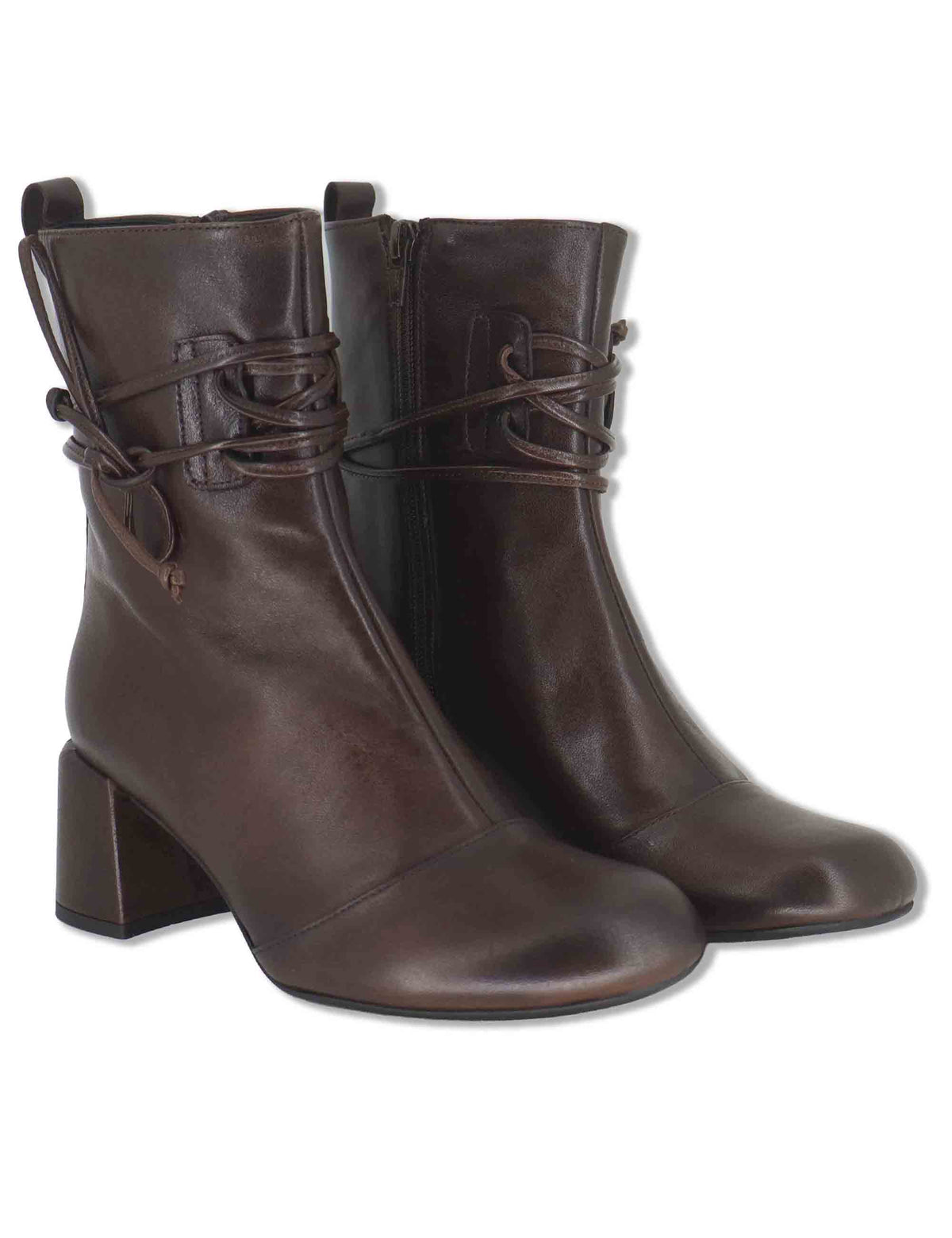 Stivaletti donna in pelle marrone con lacci alla caviglia zip interna tacco alto e punta tonda SP2638 029 Spatarella 