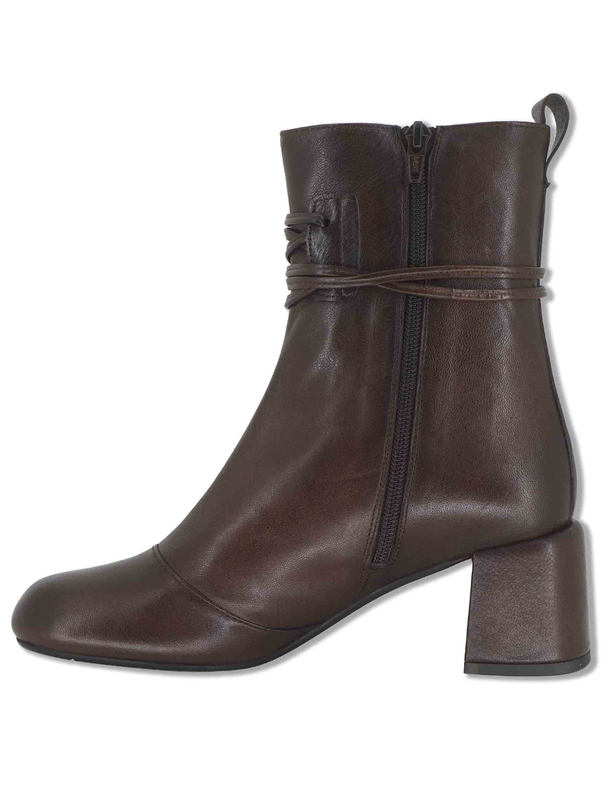 Stivaletti donna in pelle marrone con lacci alla caviglia zip interna tacco alto e punta tonda SP2638 029 Spatarella 