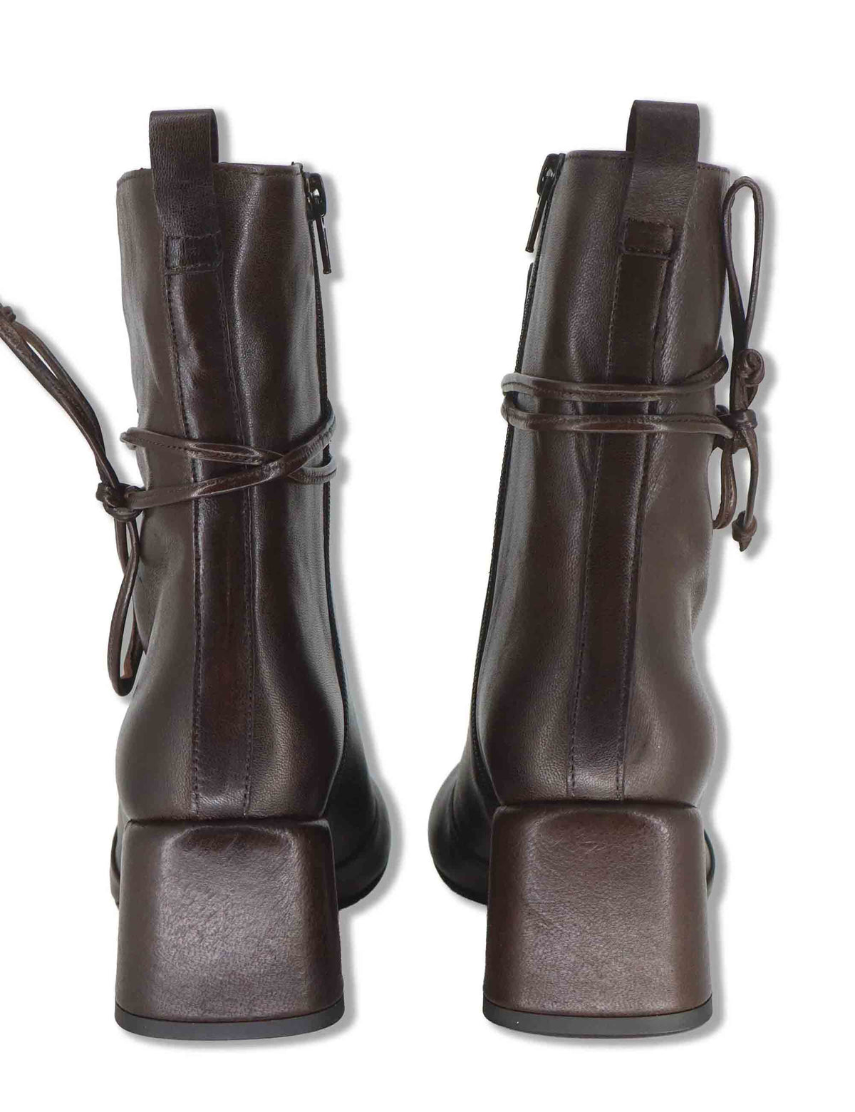 Stivaletti donna in pelle marrone con lacci alla caviglia zip interna tacco alto e punta tonda SP2638 029 Spatarella 