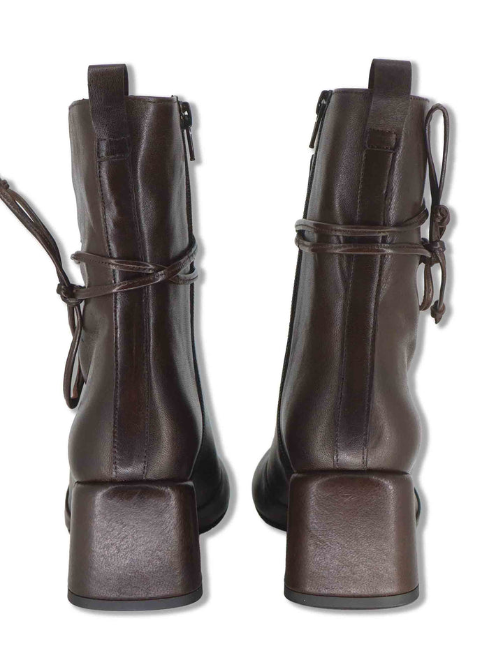 Stivaletti donna in pelle marrone con lacci alla caviglia zip interna tacco alto e punta tonda SP2638 029 Spatarella 