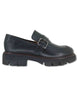 Mocassini in pelle nera con suola carrarmato Donna SP70371 001