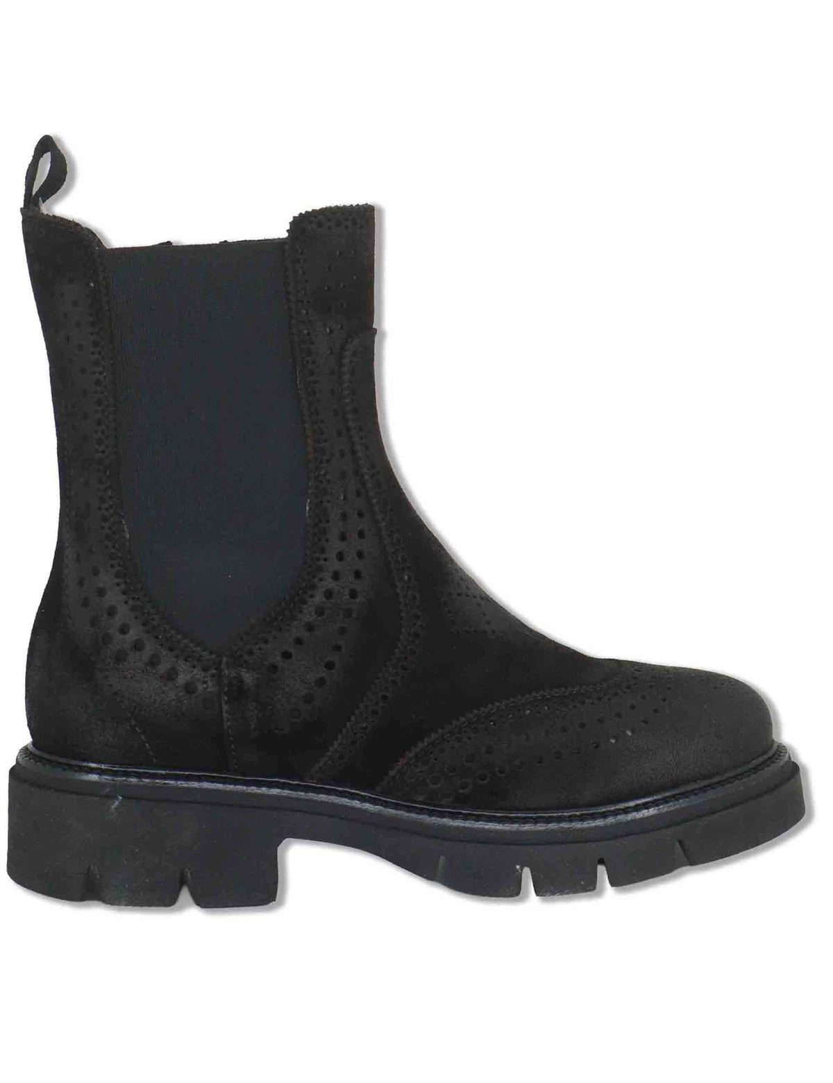 Stivaletti beatles donna in camoscio nero con impunture allinglese e punta tonda SP70376 001 Spatarella 