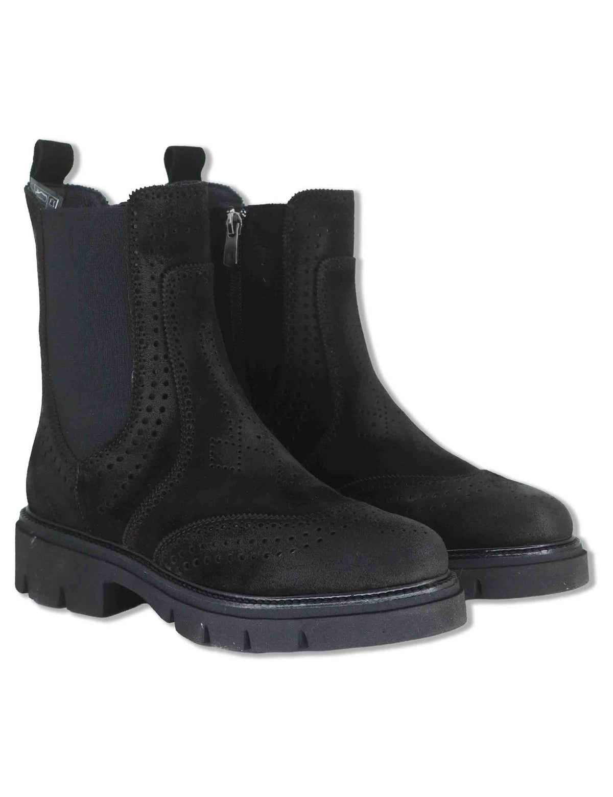 Stivaletti beatles donna in camoscio nero con impunture allinglese e punta tonda SP70376 001 Spatarella 
