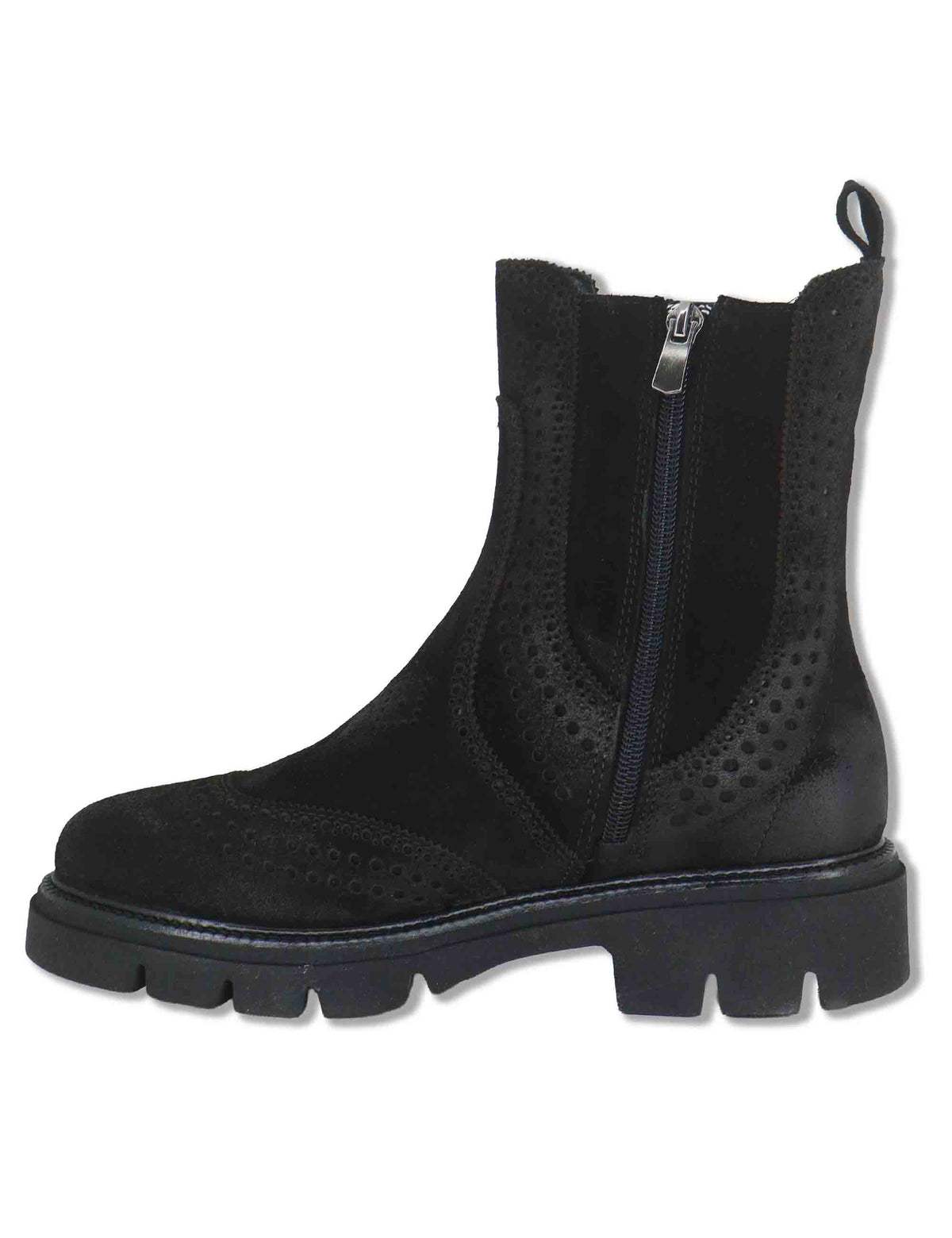Stivaletti beatles donna in camoscio nero con impunture allinglese e punta tonda SP70376 001 Spatarella 