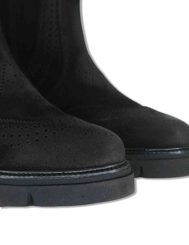 Stivaletti beatles donna in camoscio nero con impunture allinglese e punta tonda SP70376 001 Spatarella 