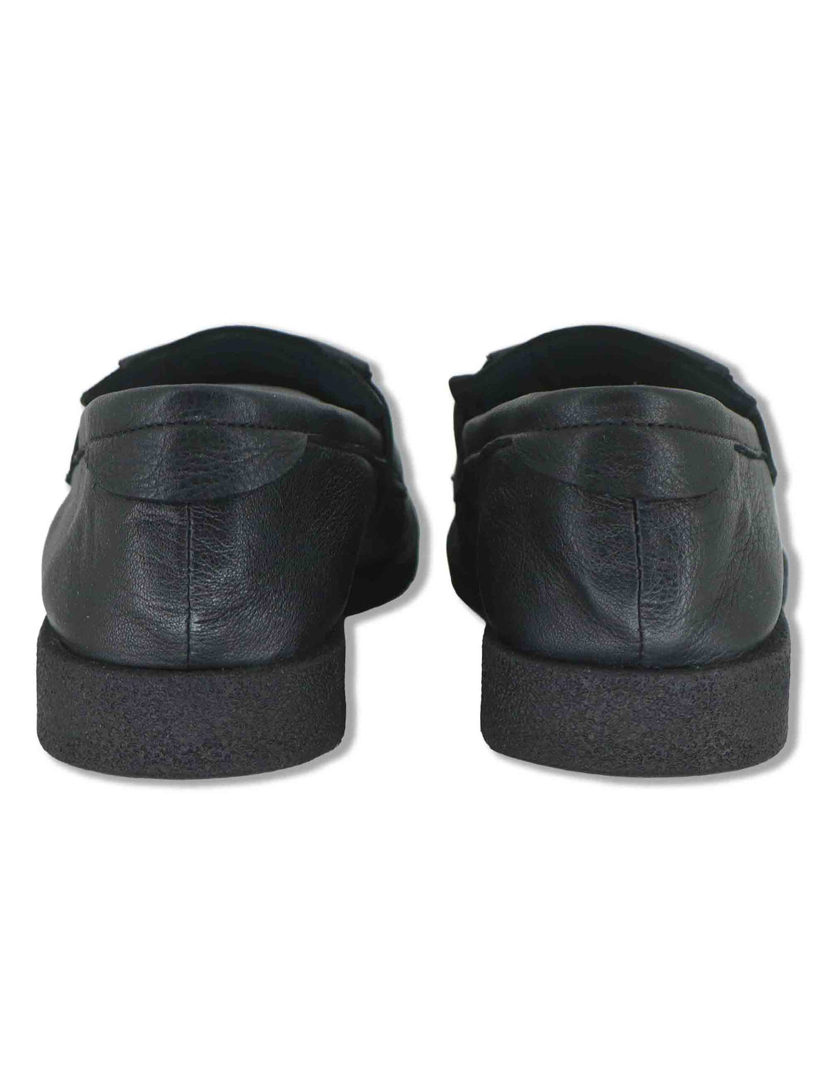 Mocassini donna in pelle nera con frange e auola in gomma con tacco basso SP70450 001 Spatarella 