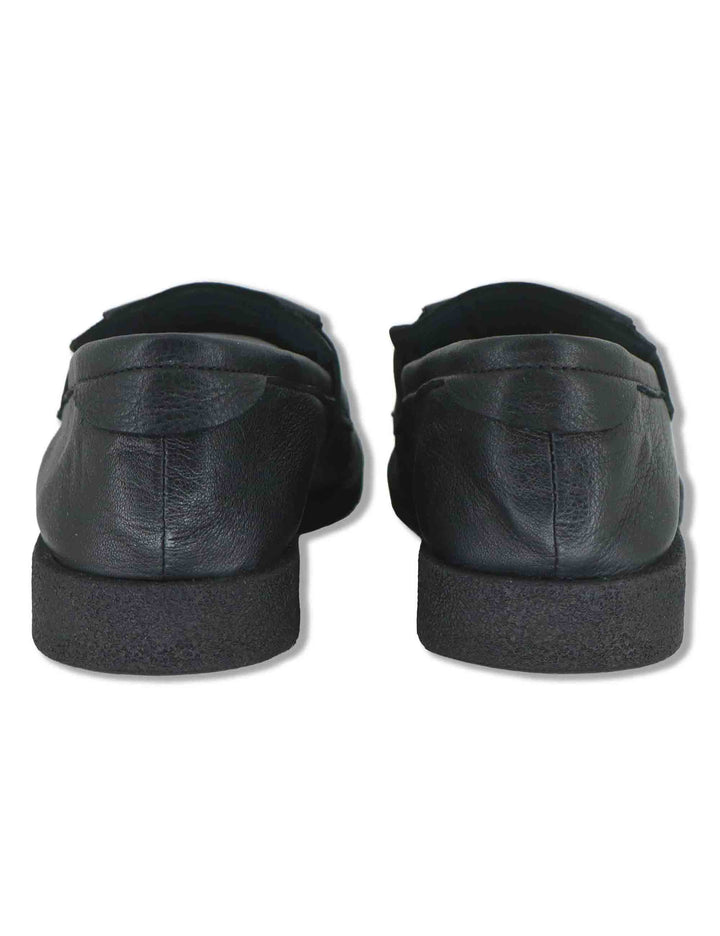 Mocassini donna in pelle nera con frange e auola in gomma con tacco basso SP70450 001 Spatarella 