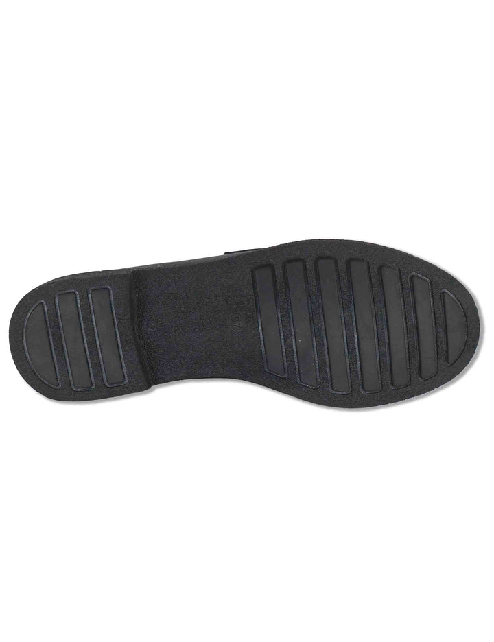 Mocassini donna in pelle nera con frange e auola in gomma con tacco basso SP70450 001 Spatarella 