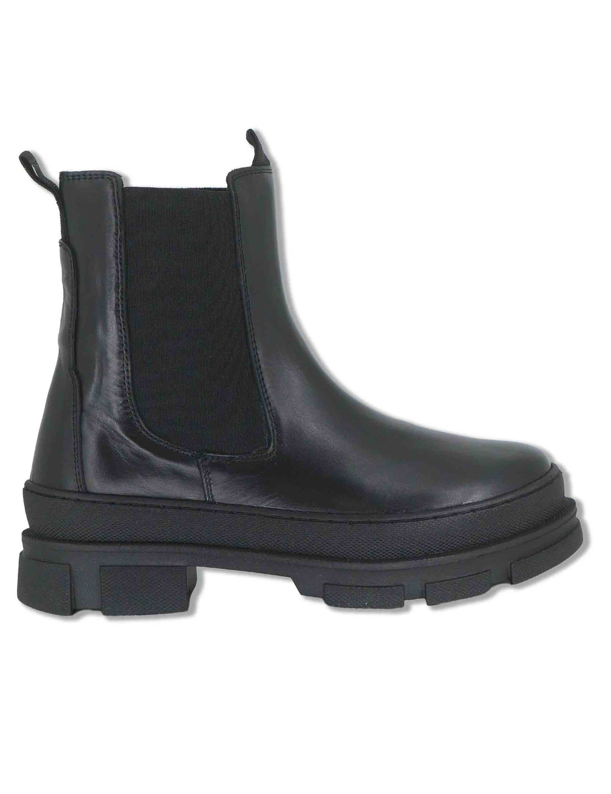 Stivaletti beatles donna in pelle ingrassata nera con elastici laterali punta tonda e suola carrarmato SP70655 001 Spatarella 