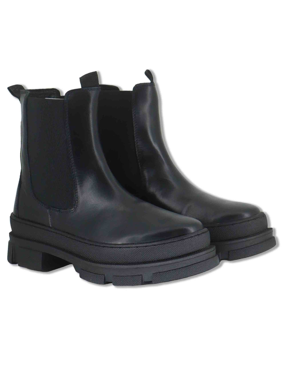Stivaletti beatles donna in pelle ingrassata nera con elastici laterali punta tonda e suola carrarmato SP70655 001 Spatarella 