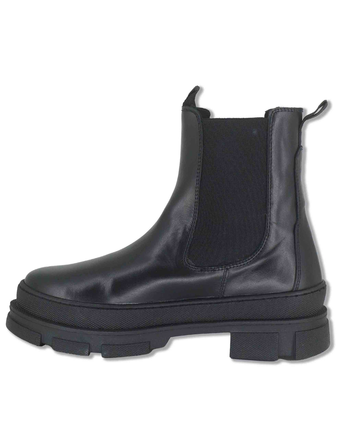 Stivaletti beatles donna in pelle ingrassata nera con elastici laterali punta tonda e suola carrarmato SP70655 001 Spatarella 