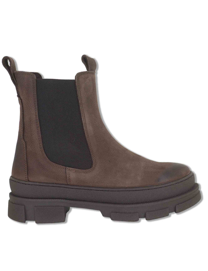 Stivaletti beatles donna in pelle ingrassata marrone con elastici laterali punta tonda e suola carrarmato SP70655 014 Spatarella 