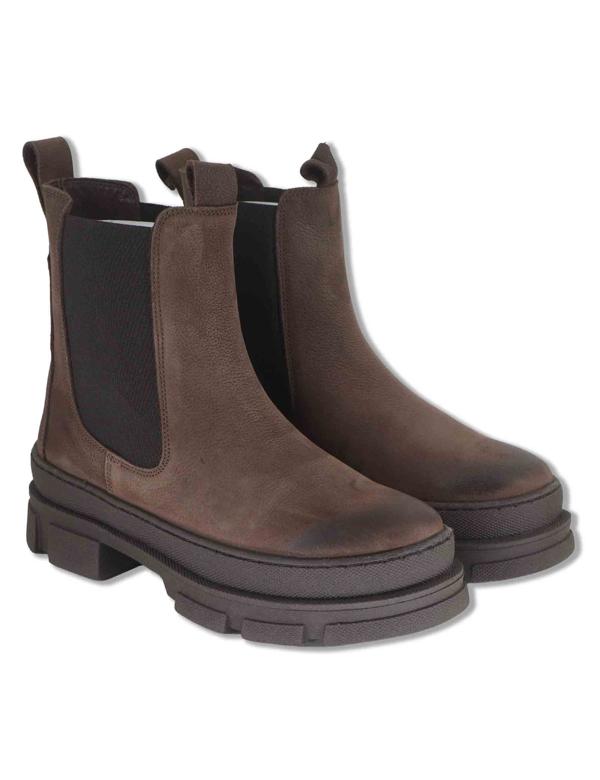 Stivaletti beatles donna in pelle ingrassata marrone con elastici laterali punta tonda e suola carrarmato SP70655 014 Spatarella 