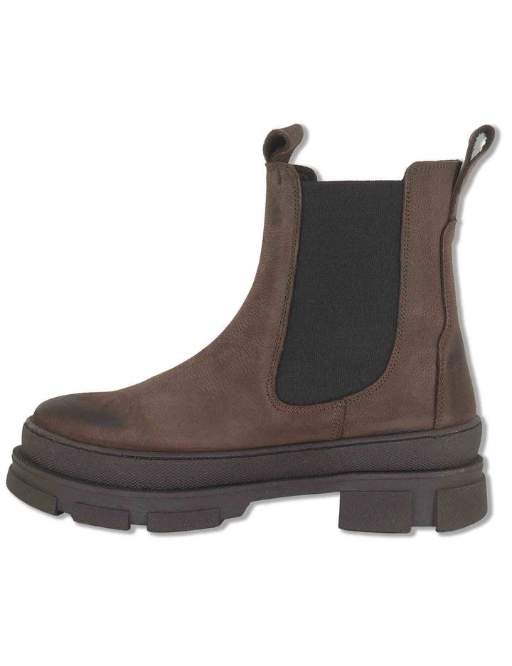 Stivaletti beatles donna in pelle ingrassata marrone con elastici laterali punta tonda e suola carrarmato SP70655 014 Spatarella 