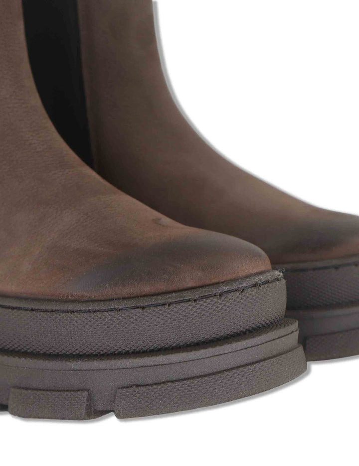 Stivaletti beatles donna in pelle ingrassata marrone con elastici laterali punta tonda e suola carrarmato SP70655 014 Spatarella 