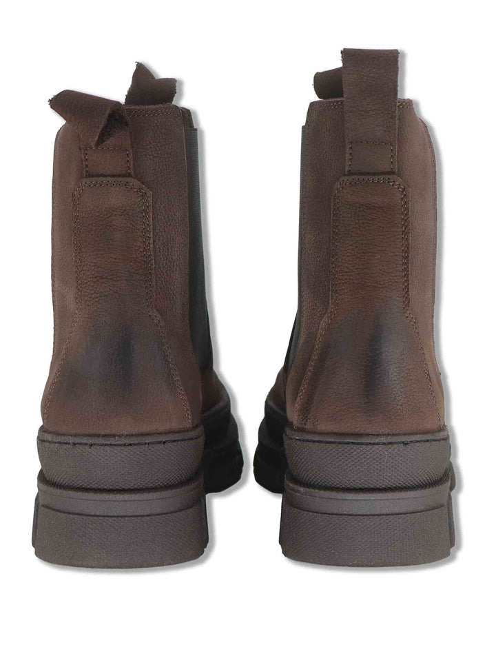 Stivaletti beatles donna in pelle ingrassata marrone con elastici laterali punta tonda e suola carrarmato SP70655 014 Spatarella 
