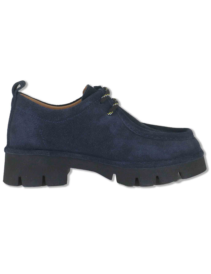 Stringate donna in nabuk blu con vaschettone cucito e suola alta in gomma SP70752 002 Spatarella 