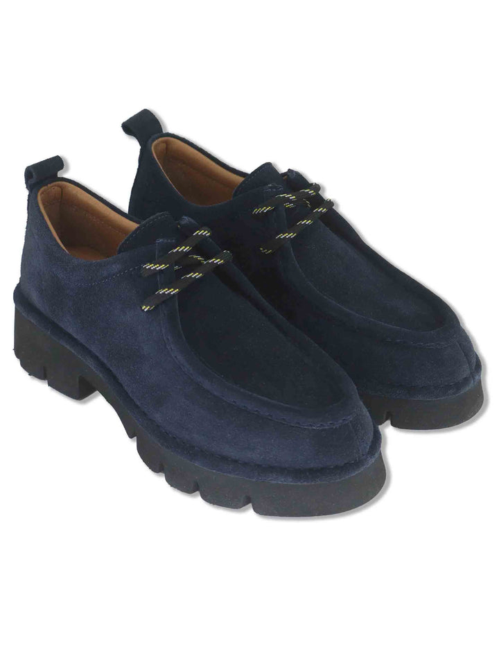 Stringate donna in nabuk blu con vaschettone cucito e suola alta in gomma SP70752 002 Spatarella 