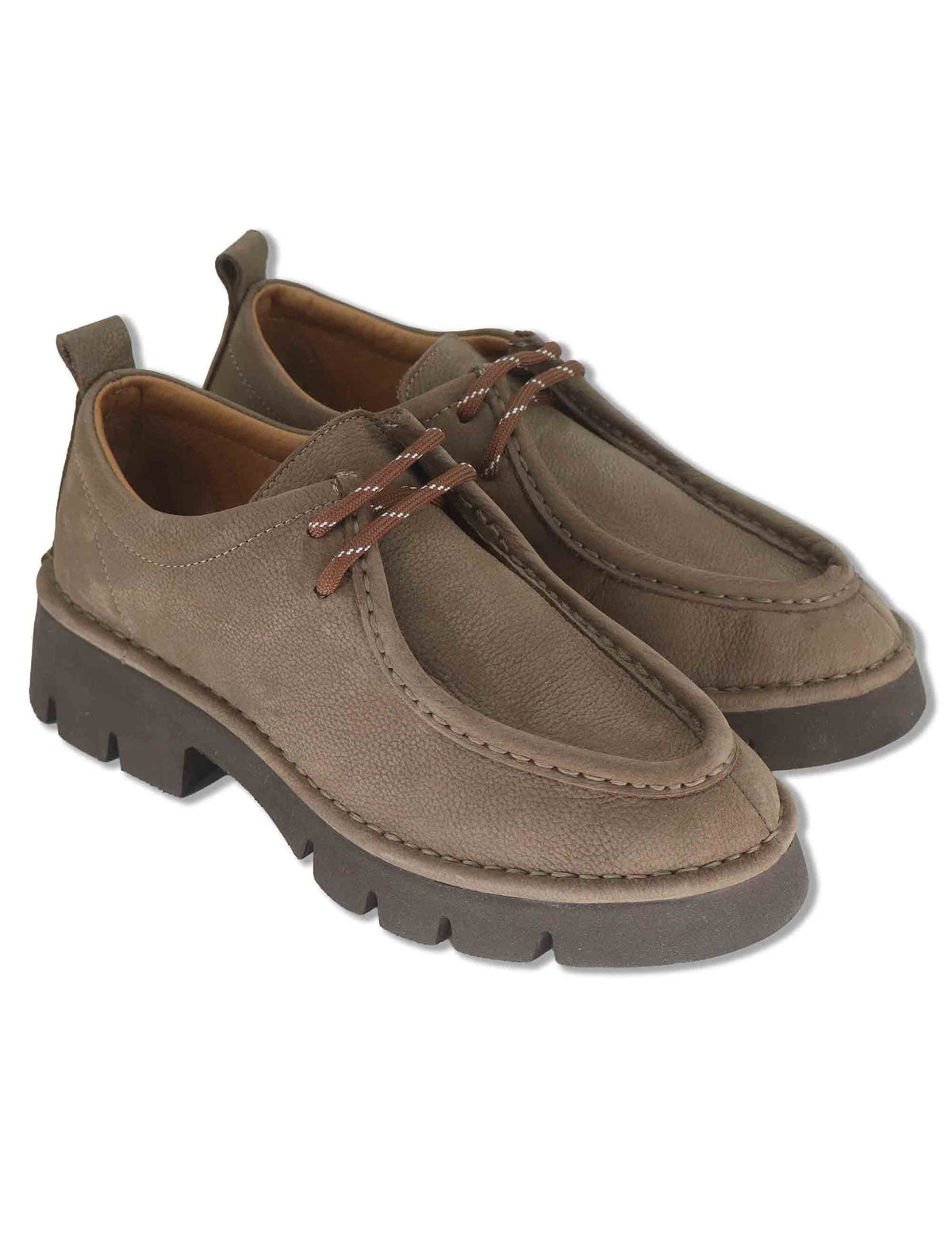 Stringate donna in nabuk taupe con vaschettone cucito e suola alta in gomma SP70752 012 Spatarella 