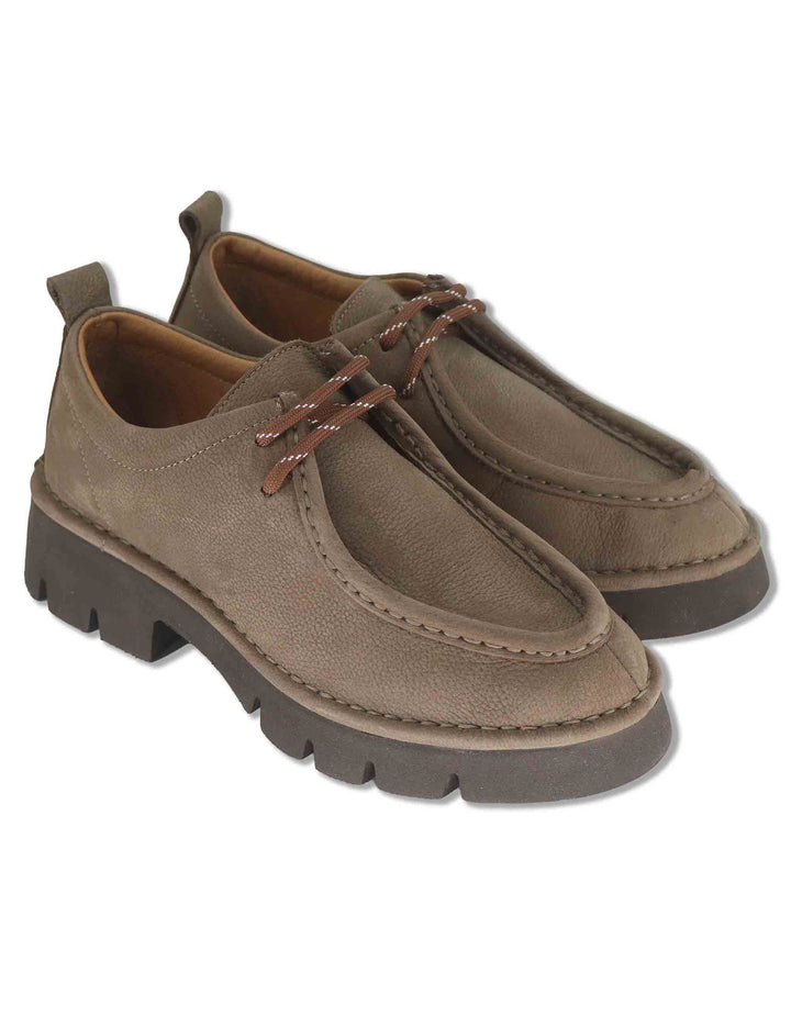 Stringate donna in nabuk taupe con vaschettone cucito e suola alta in gomma SP70752 012 Spatarella 