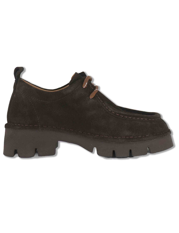 Stringate donna in nabuk marrone con vaschettone cucito e suola alta in gomma SP70752 014 Spatarella 