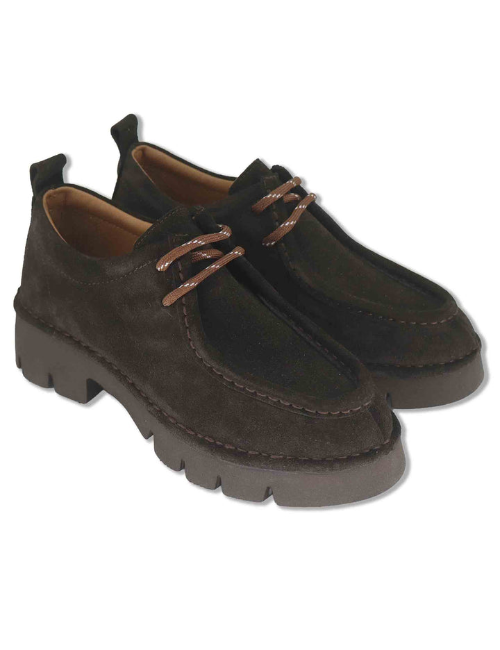 Stringate donna in nabuk marrone con vaschettone cucito e suola alta in gomma SP70752 014 Spatarella 