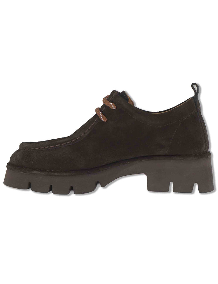 Stringate donna in nabuk marrone con vaschettone cucito e suola alta in gomma SP70752 014 Spatarella 