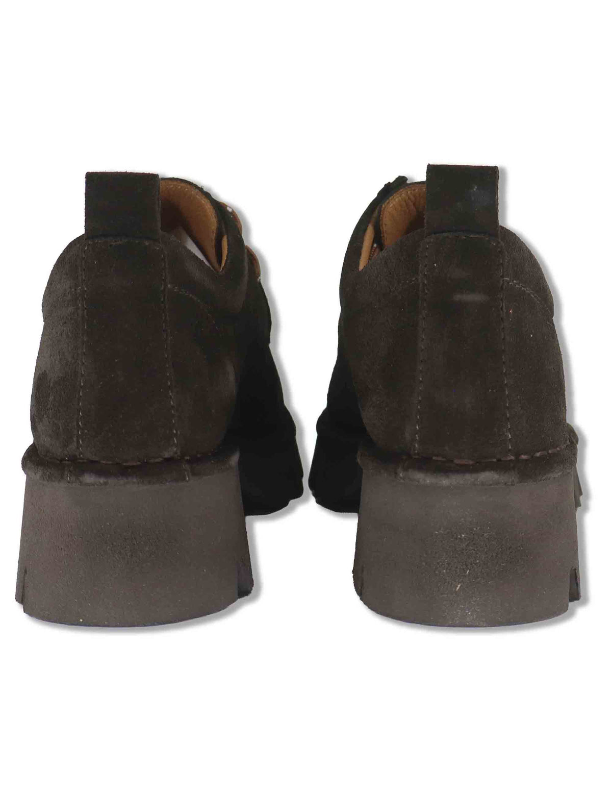 Stringate donna in nabuk marrone con vaschettone cucito e suola alta in gomma SP70752 014 Spatarella 