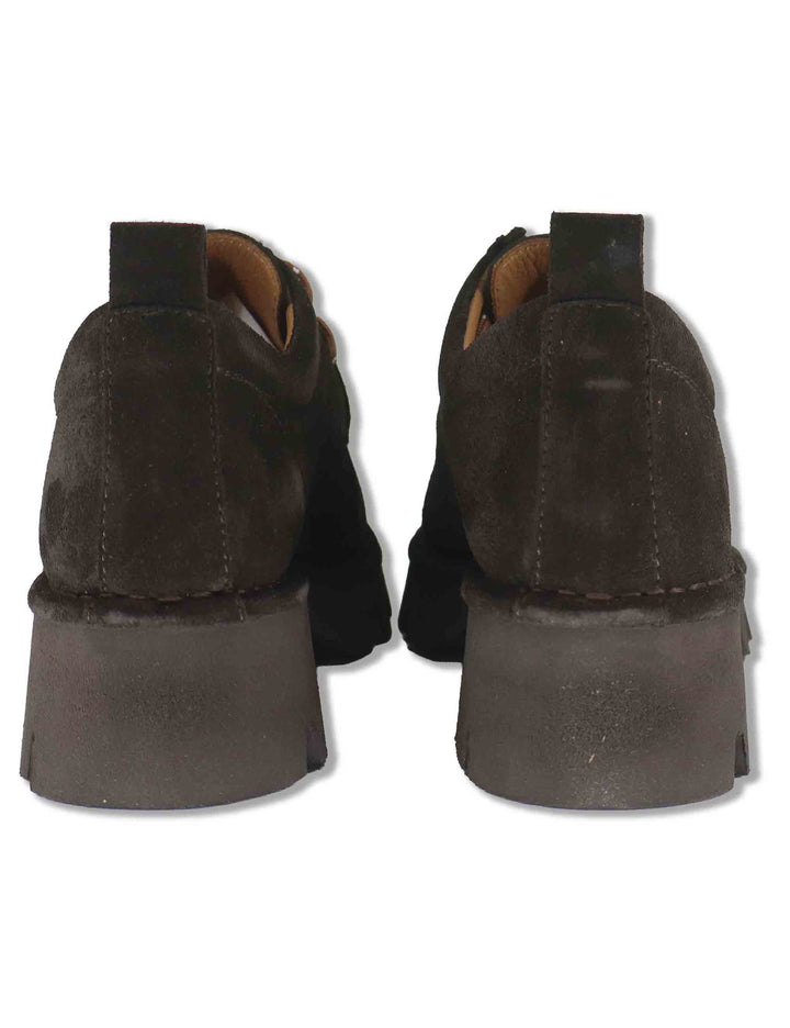 Stringate donna in nabuk marrone con vaschettone cucito e suola alta in gomma SP70752 014 Spatarella 