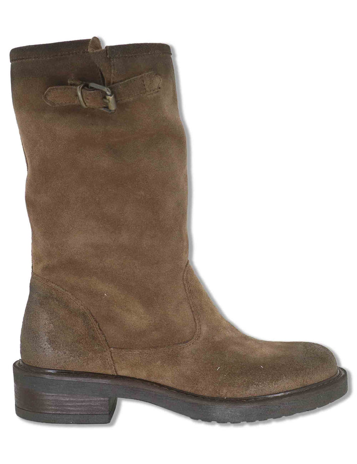 Anfibi biker donna in camoscio taupe vintage con cinturino fibbia zip interna e punta tonda SPAK2560 032 Spatarella 