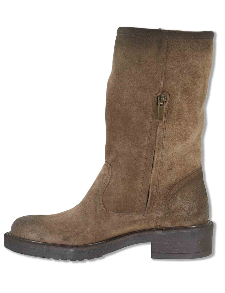Anfibi biker donna in camoscio taupe vintage con cinturino fibbia zip interna e punta tonda SPAK2560 032 Spatarella 