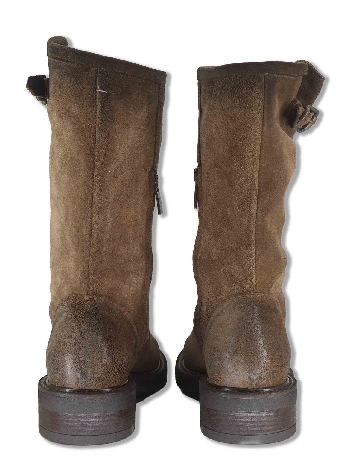Anfibi biker donna in camoscio taupe vintage con cinturino fibbia zip interna e punta tonda SPAK2560 032 Spatarella 