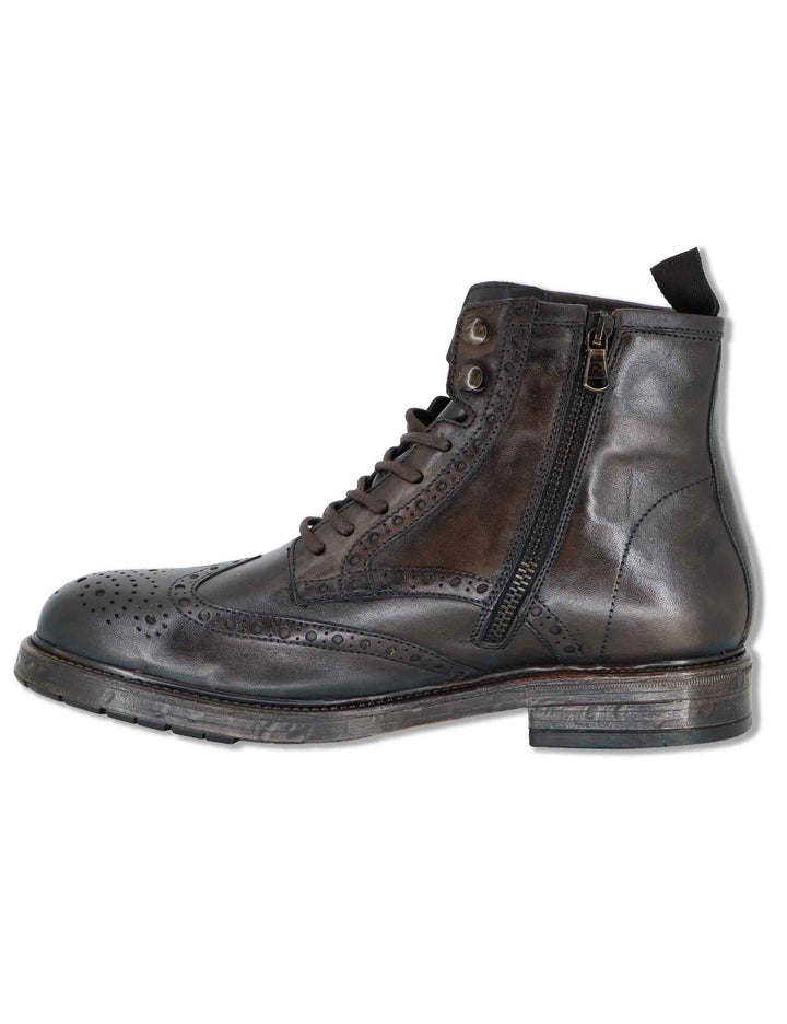 Stivaletti stringati uomo in pelle testa di moro vintage con impunture allinglese e zip interna SPGB2020 014 Spatarella 