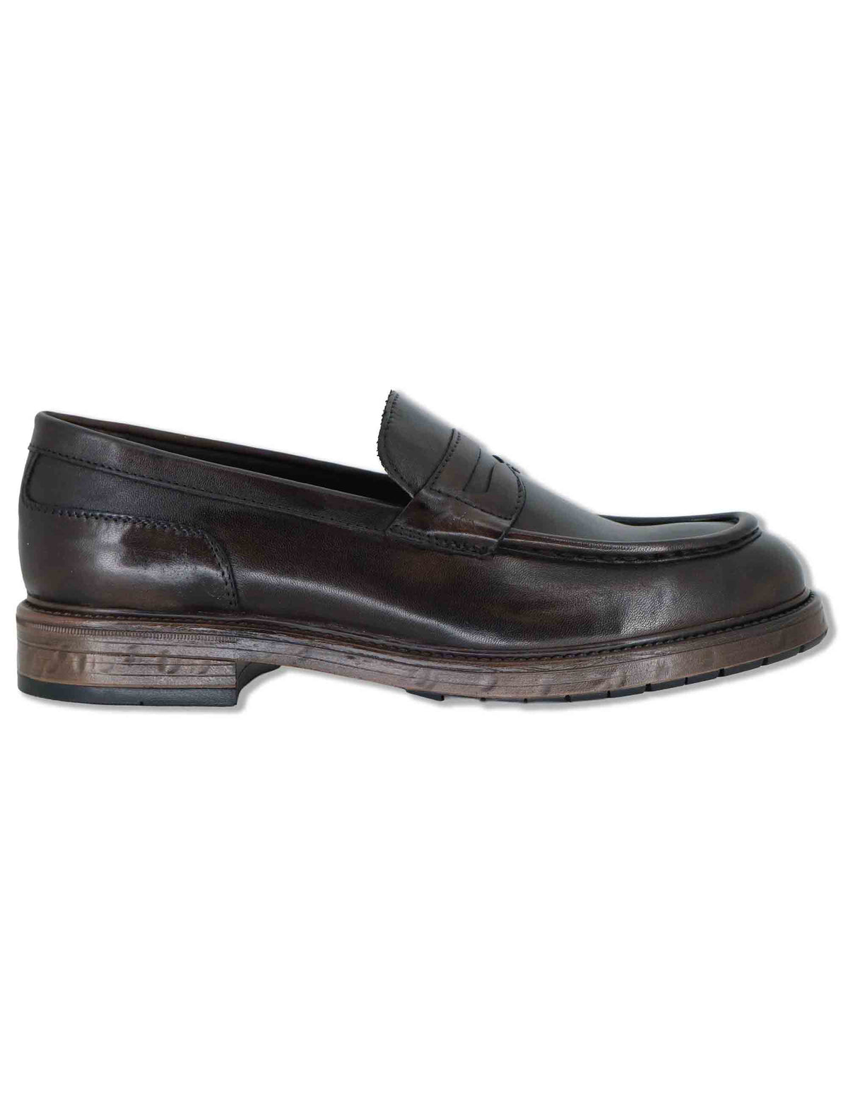 Mocassino penny loafer uomo in pelle nera con suola in gomma SPGB2070 001 Spatarella 