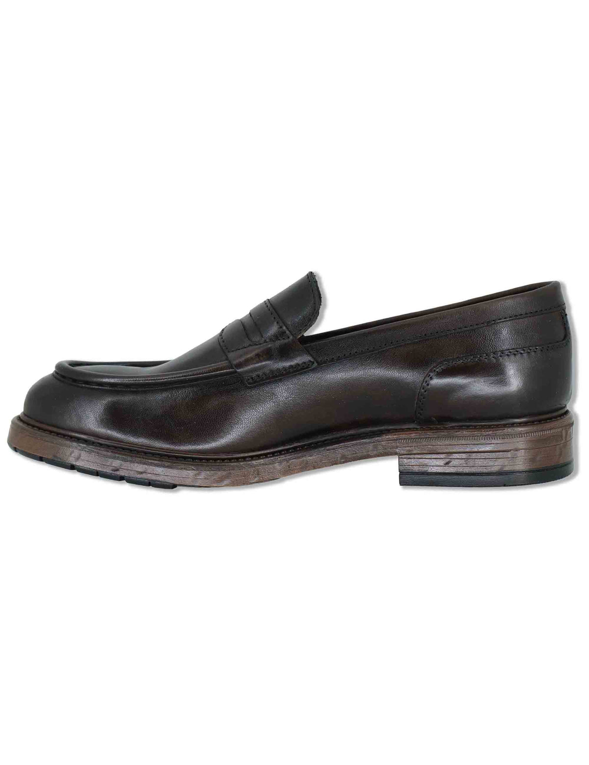 Mocassino penny loafer uomo in pelle nera con suola in gomma SPGB2070 001 Spatarella 