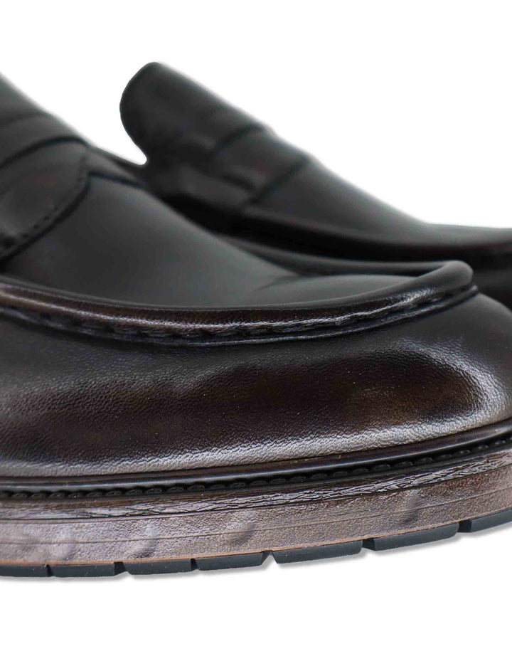 Mocassino penny loafer uomo in pelle nera con suola in gomma SPGB2070 001 Spatarella 